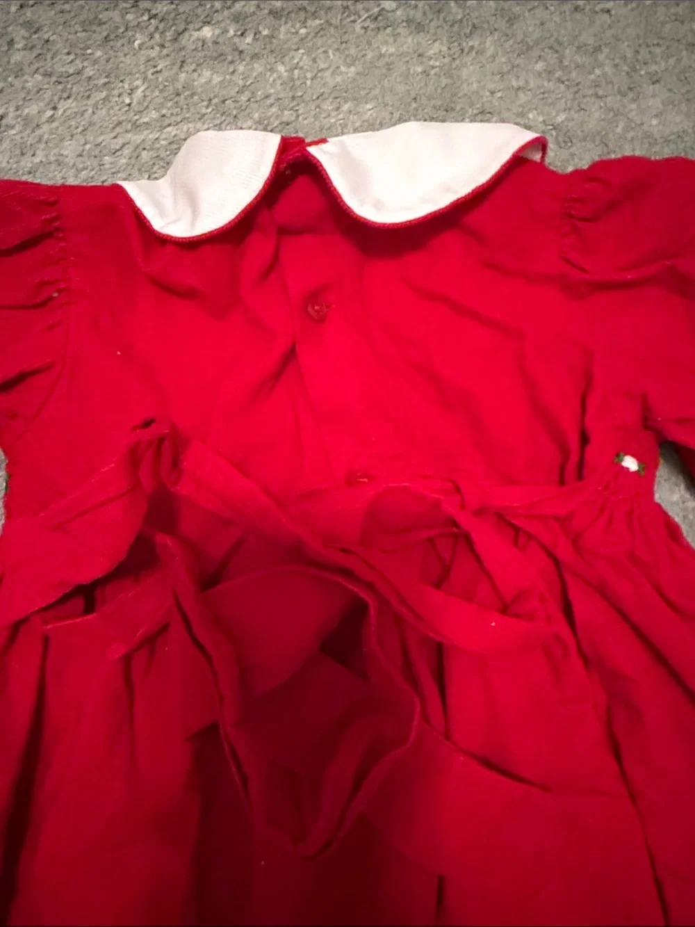 Red Girls’ Peter Pan Collar Smocked Christmas corduroy Dress